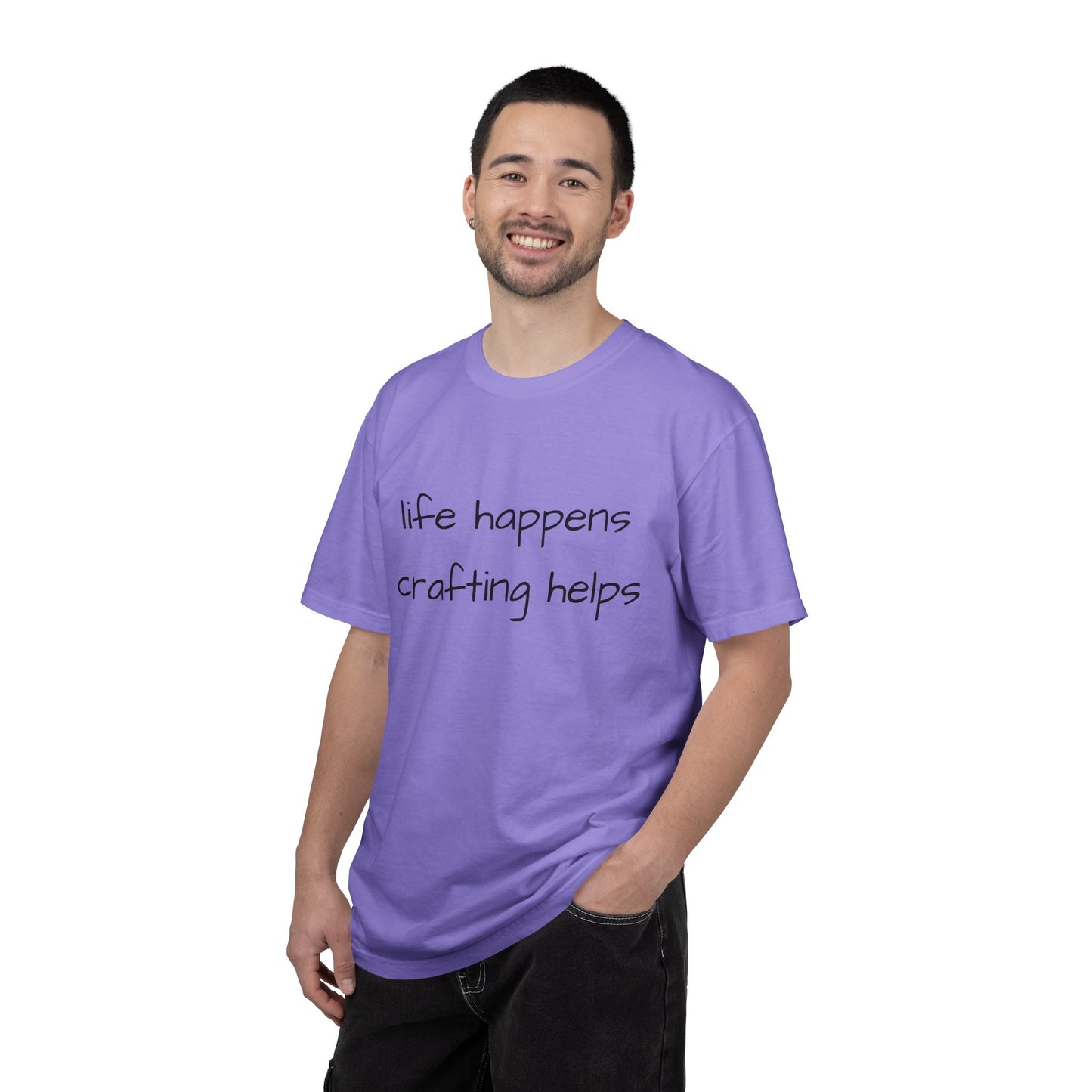 Crafting T-Shirt — "Life Happens, Crafting Helps" Casual Tee for Scrappers