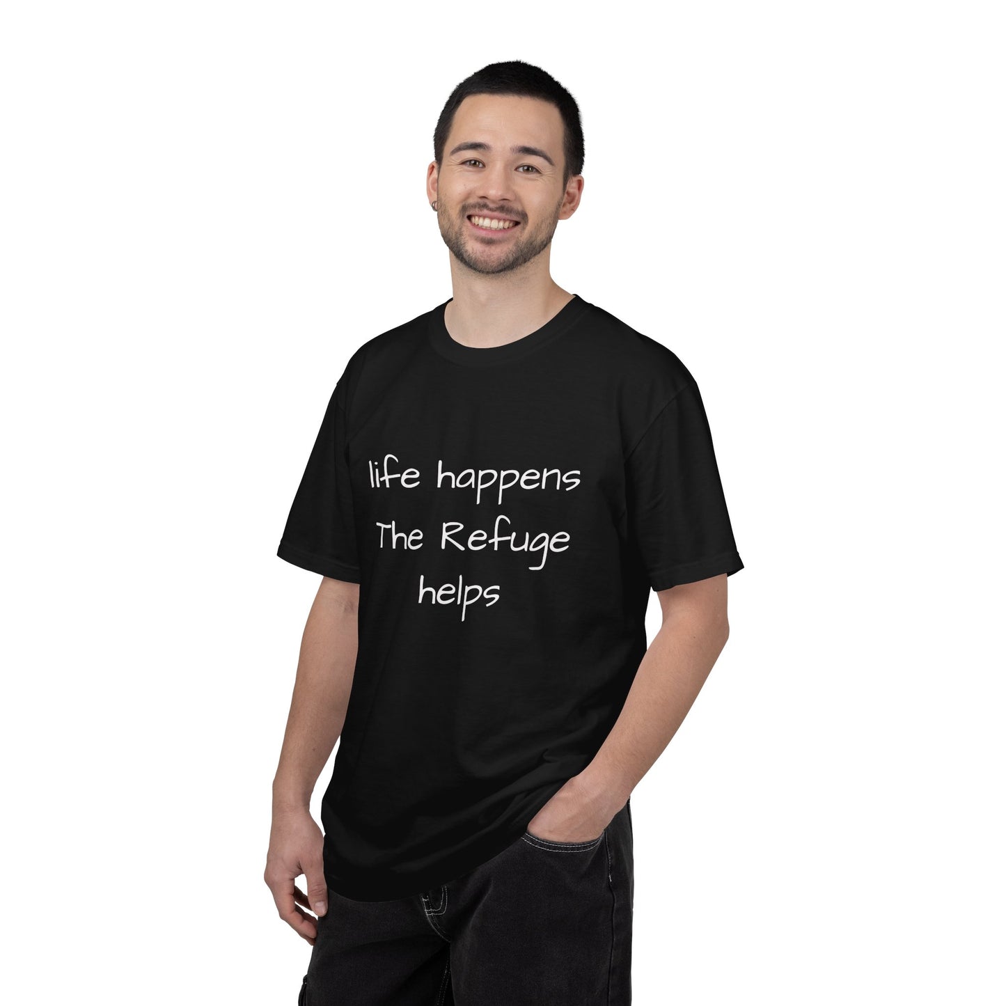 The Refuge T-Shirt — "Life Happens, The Refuge Helps" Casual Tee for crafters