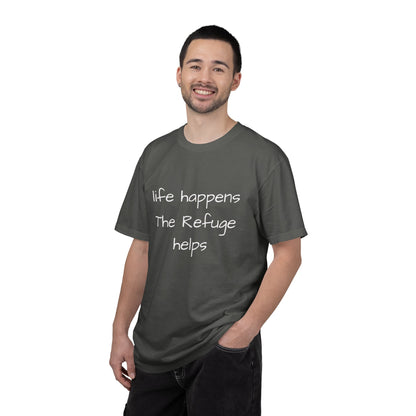 The Refuge T-Shirt — "Life Happens, The Refuge Helps" Casual Tee for crafters