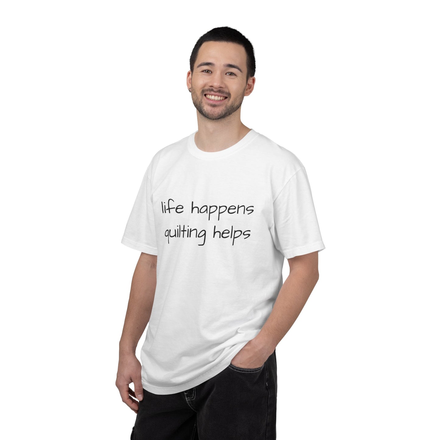 Quilting T-Shirt — "Life Happens, Quilting Helps" Casual Tee for Quilters