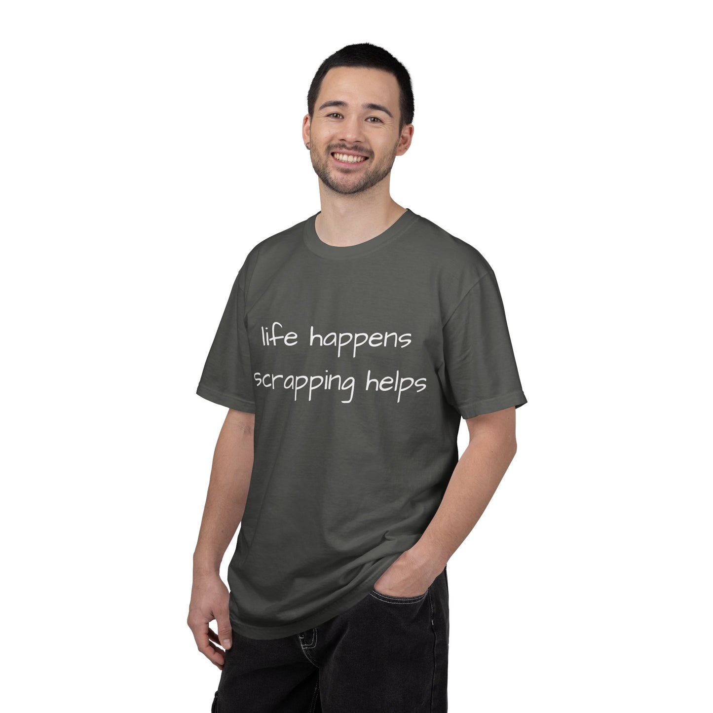 Scrapping T-Shirt — "Life Happens, Scrapping Helps" Casual Tee for Scrappers