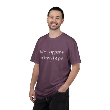 Quilting T-Shirt — "Life Happens, Quilting Helps" Casual Tee for Quilters