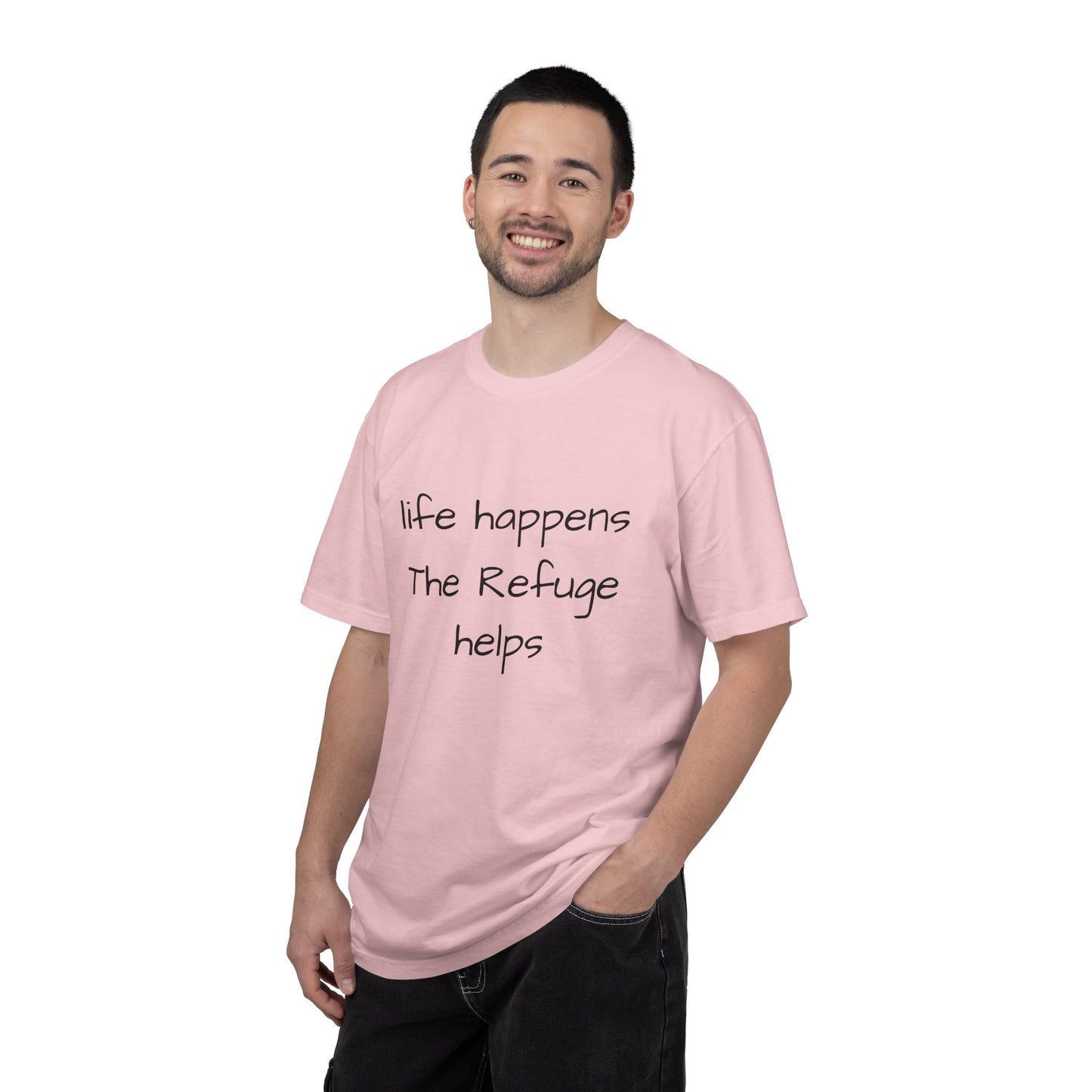 The Refuge T-Shirt — "Life Happens, The Refuge Helps" Casual Tee for crafters